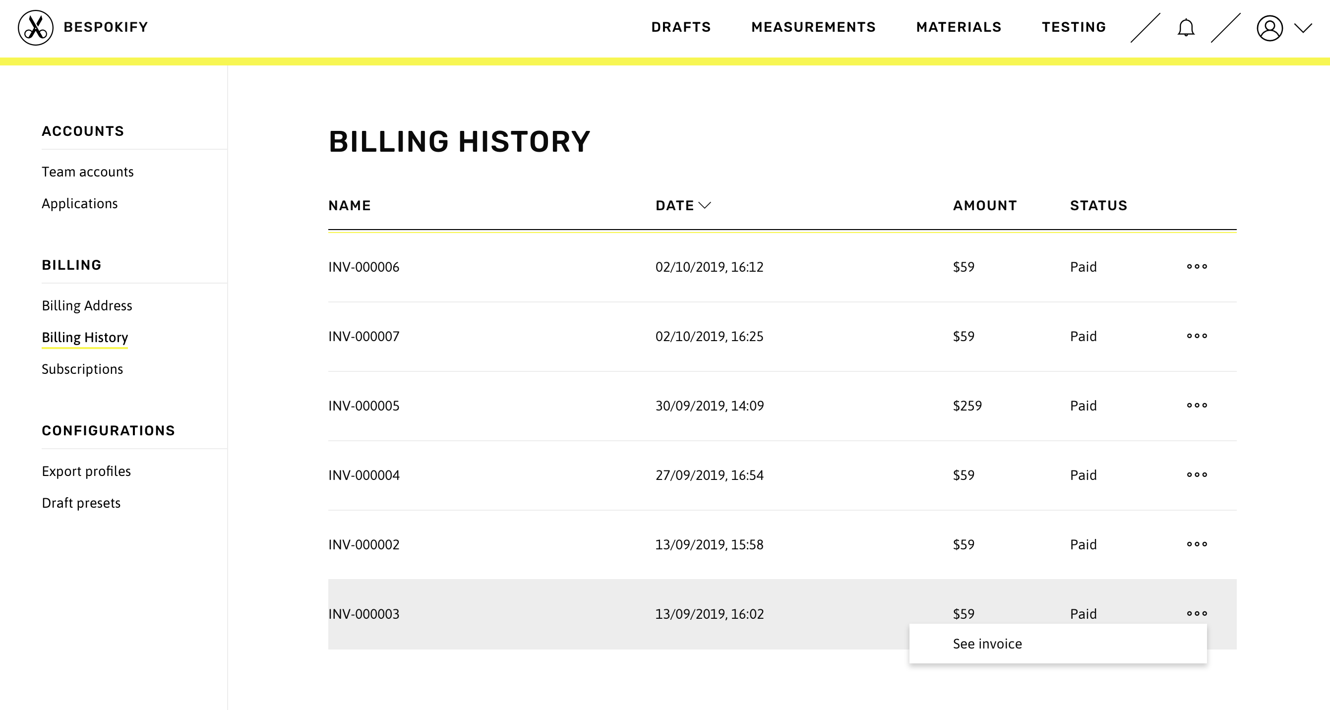 Billing History