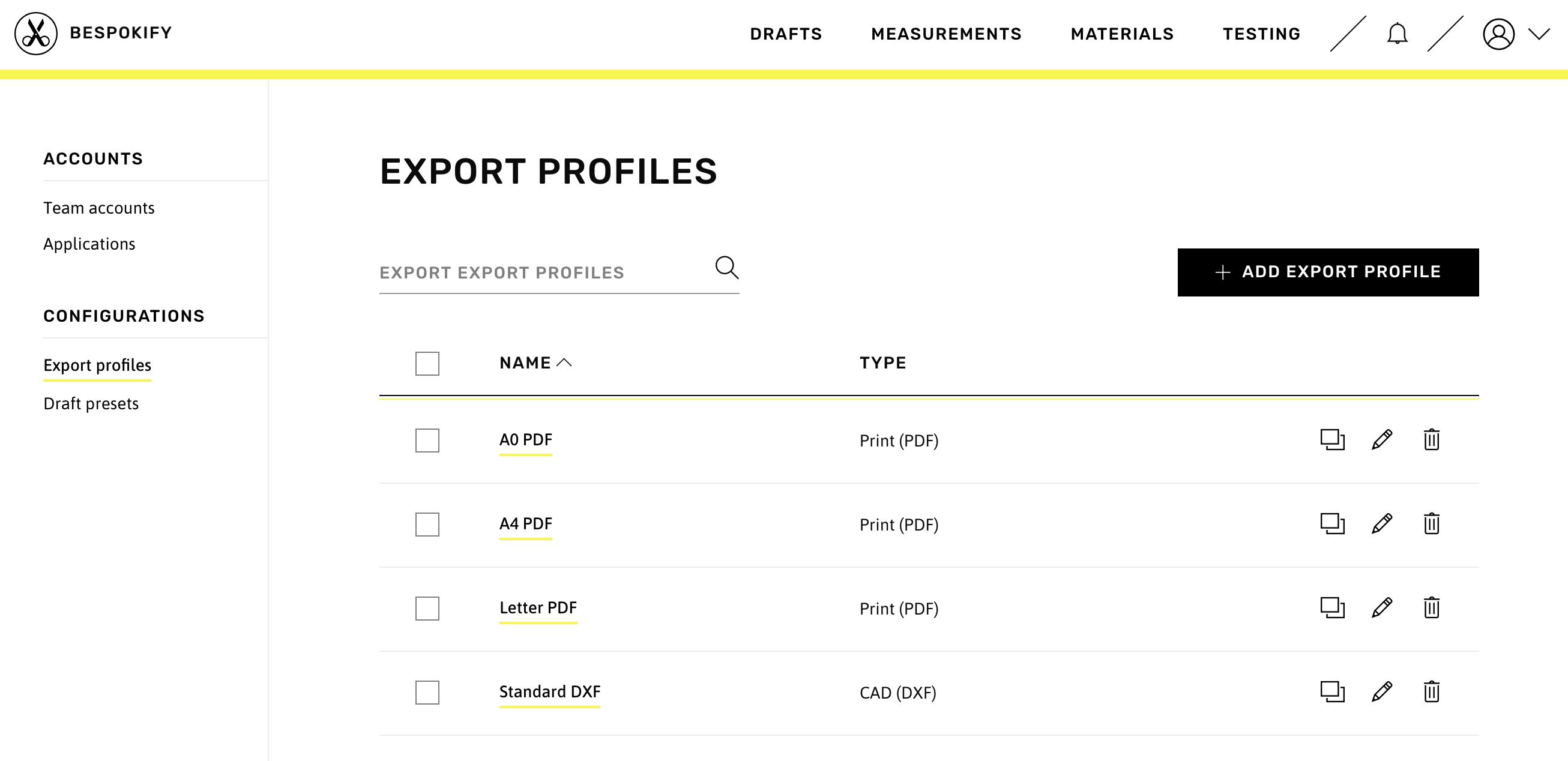 Export Profiles