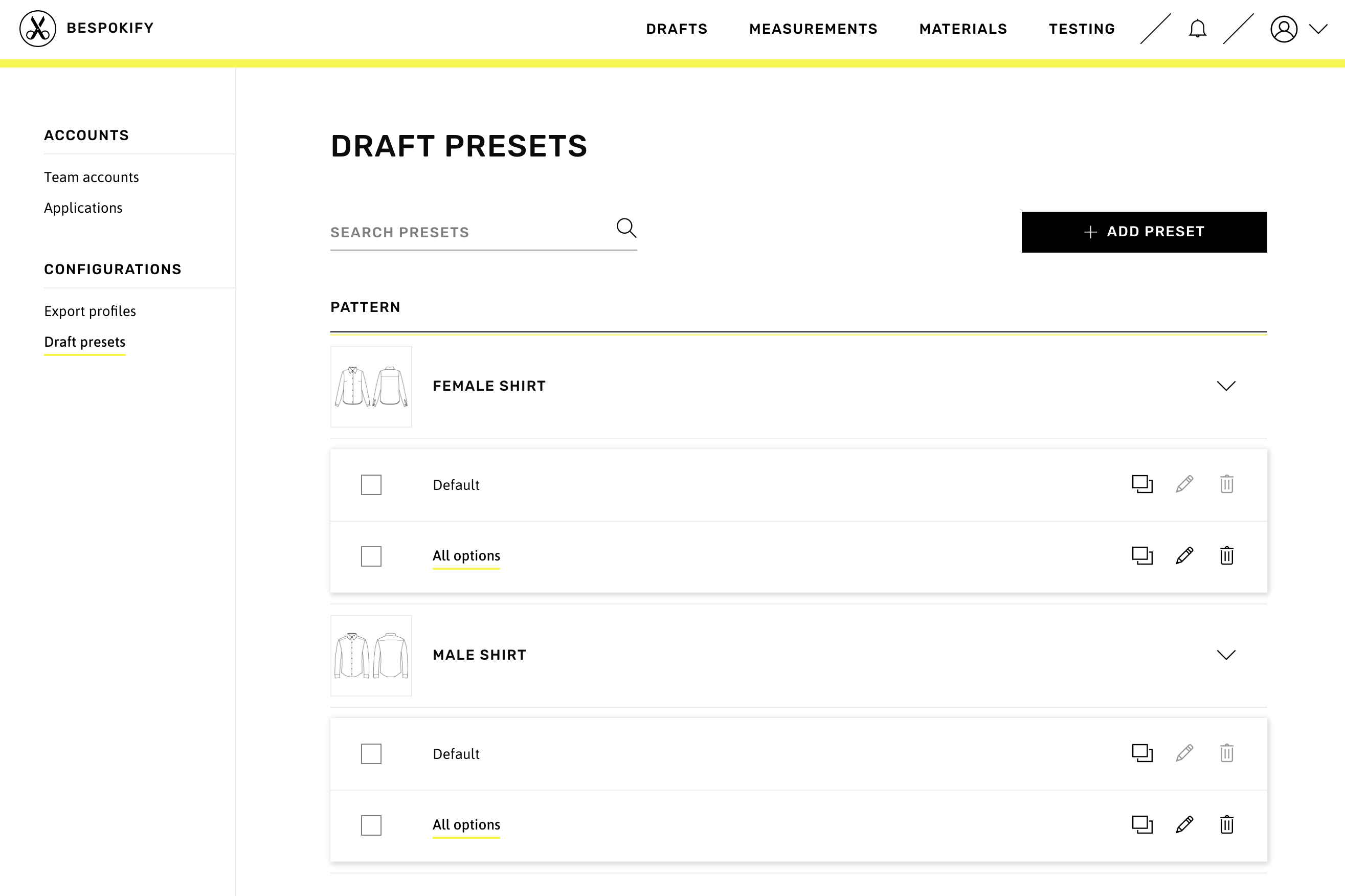 Draft Presets