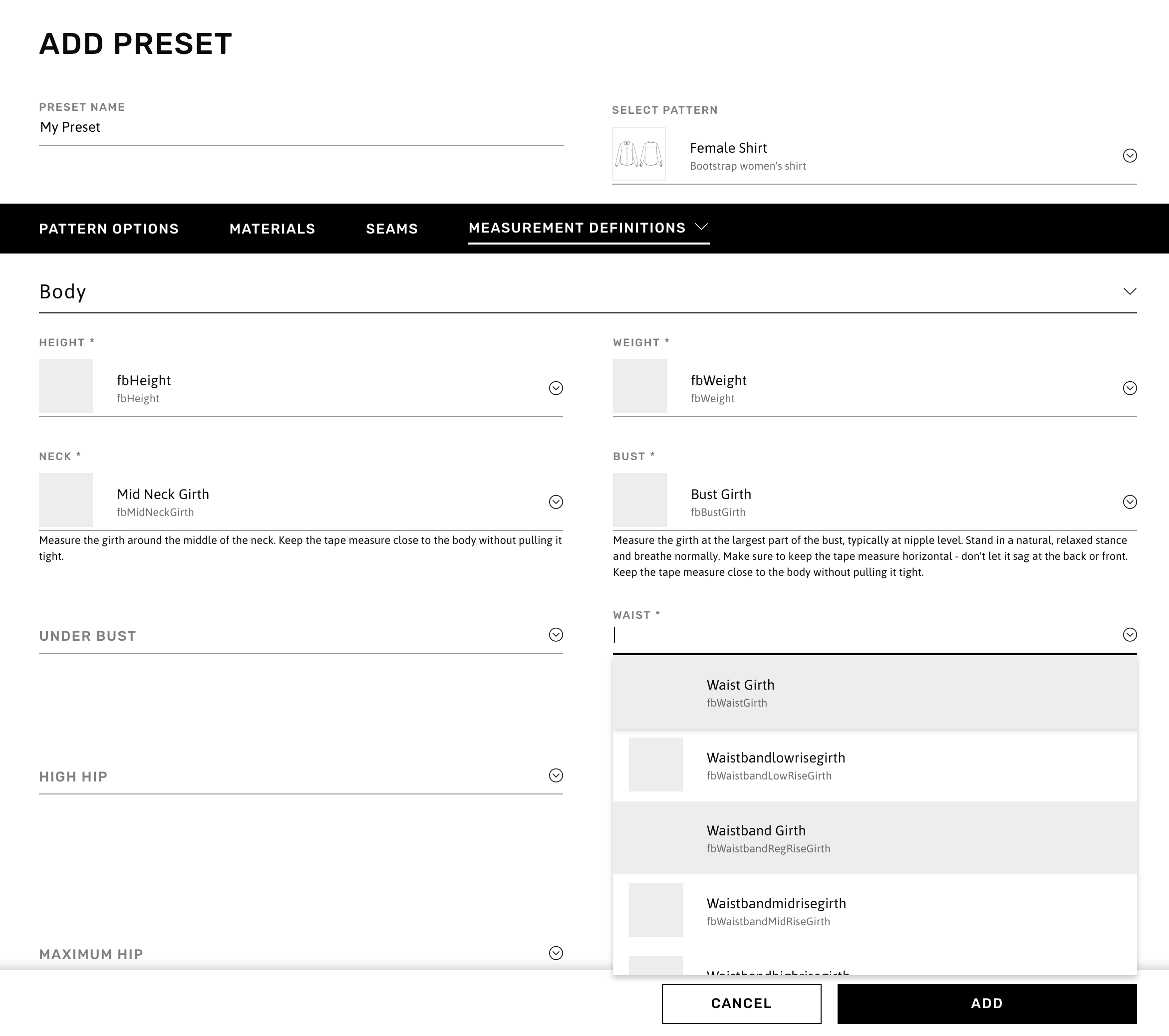 Draft Preset - Measurement Definitions