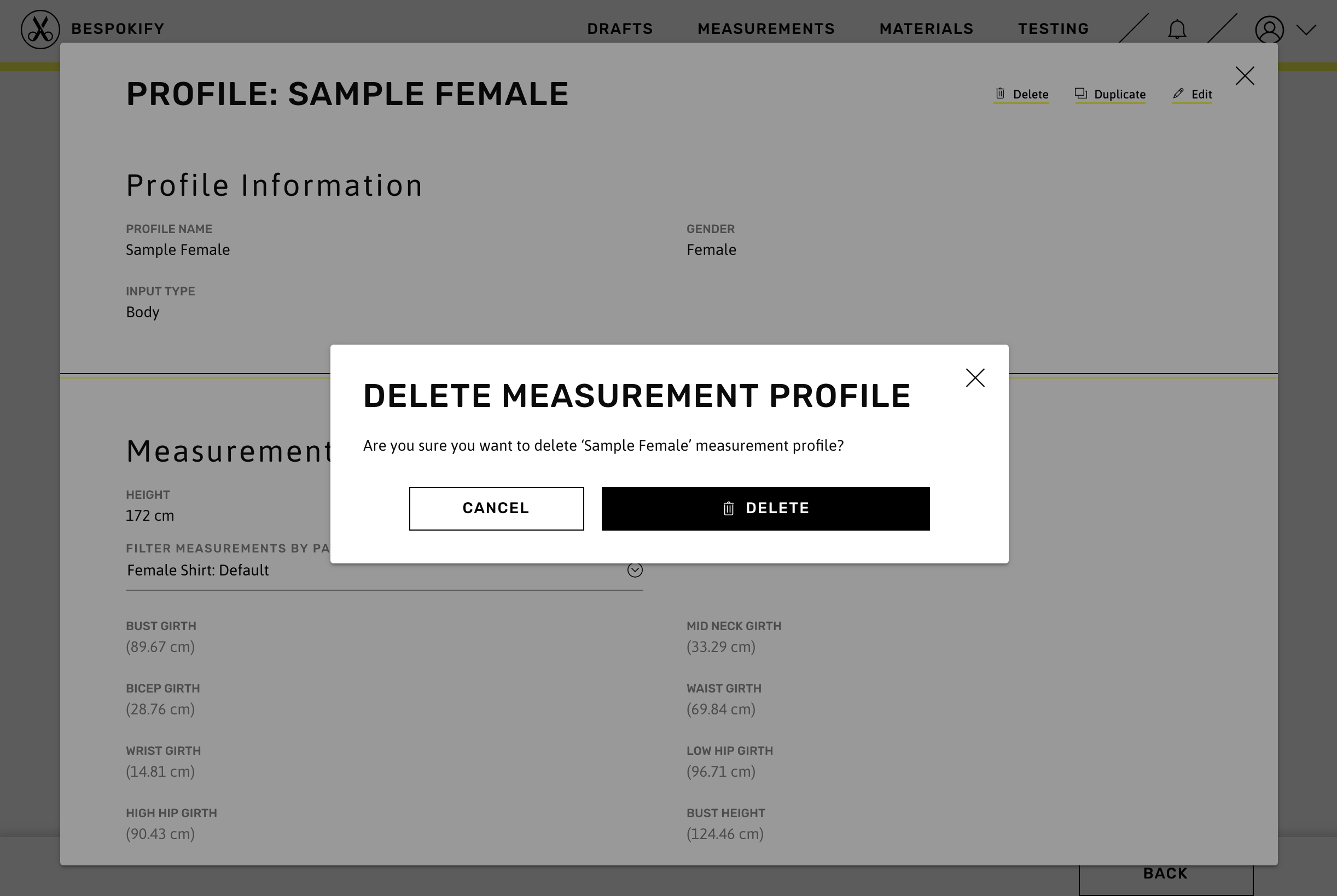 Delete the measurement profile from the Drafts list view