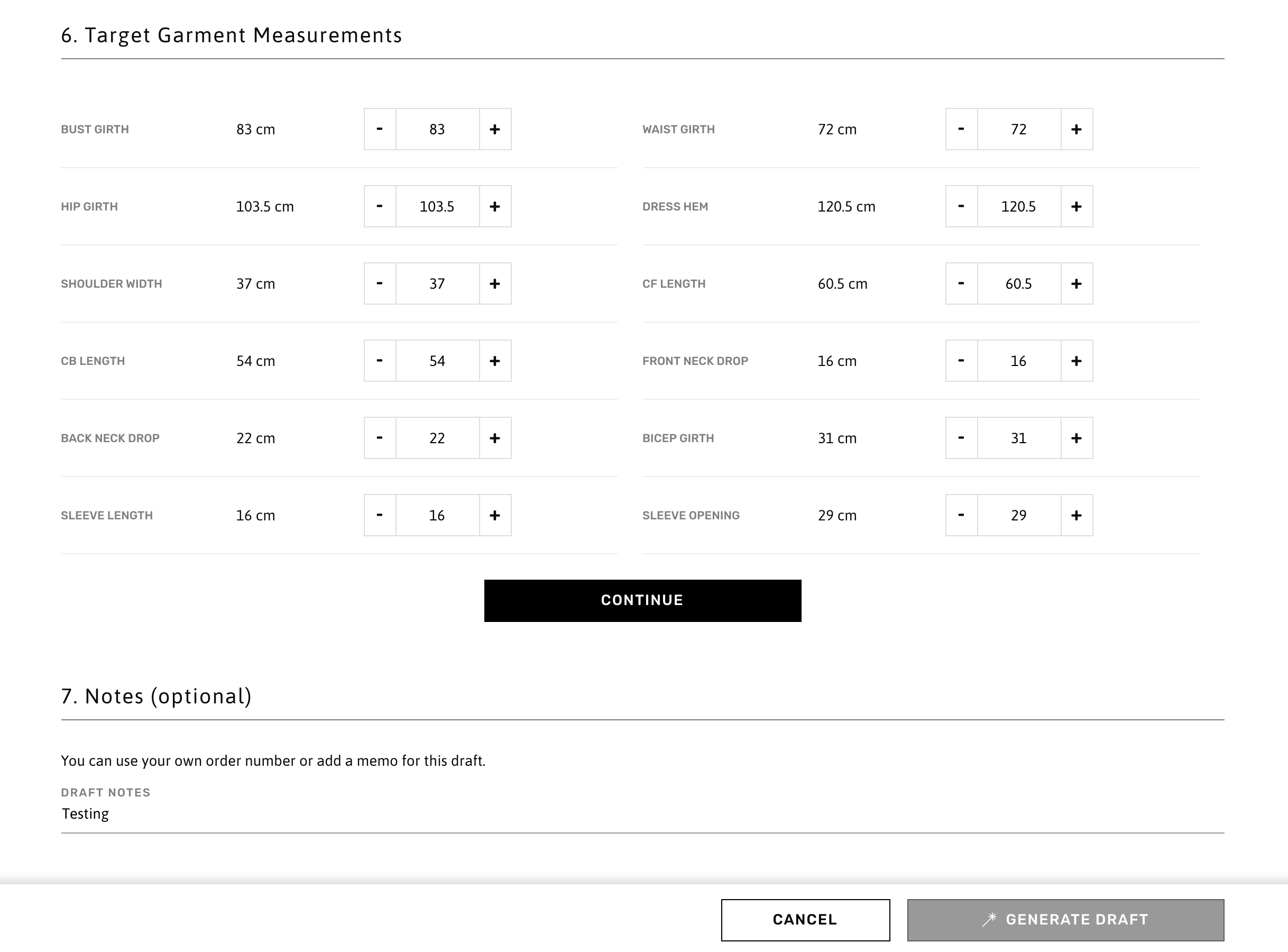 Target Garment Measurements