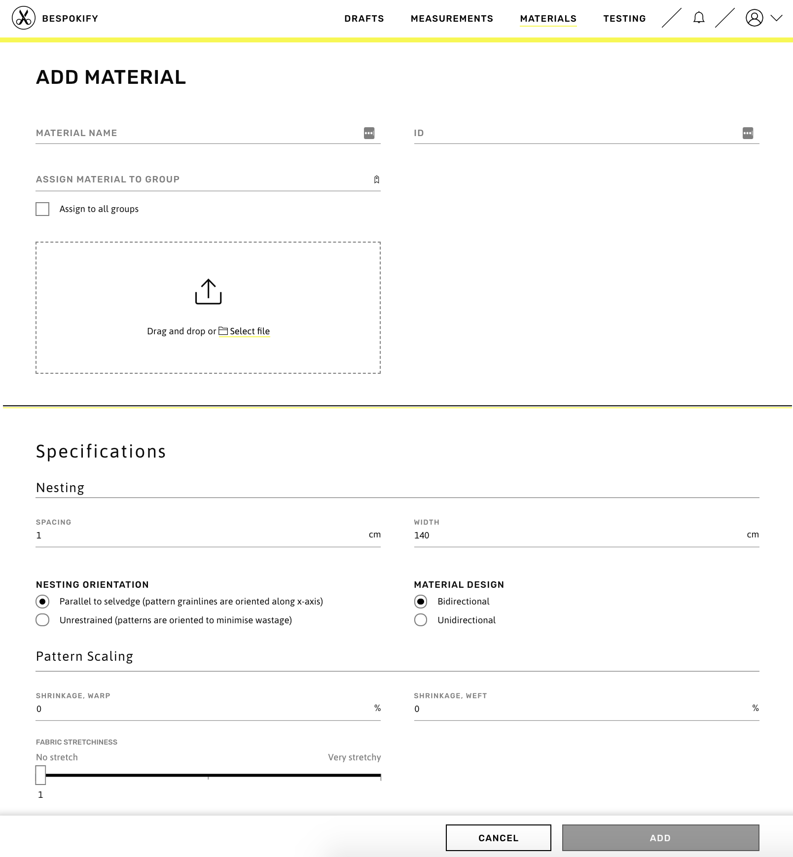 Form for creating new materials