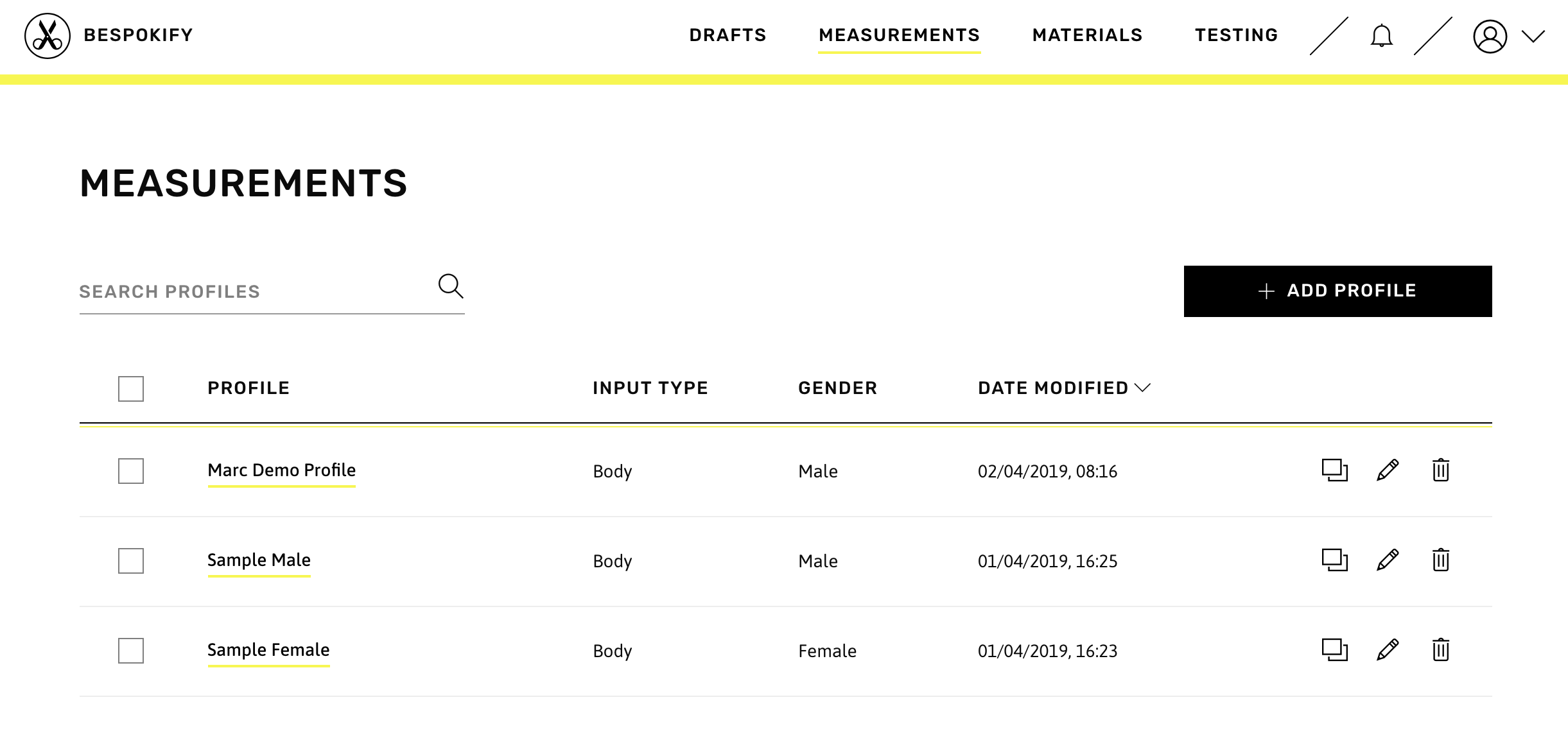 The Measurements interface