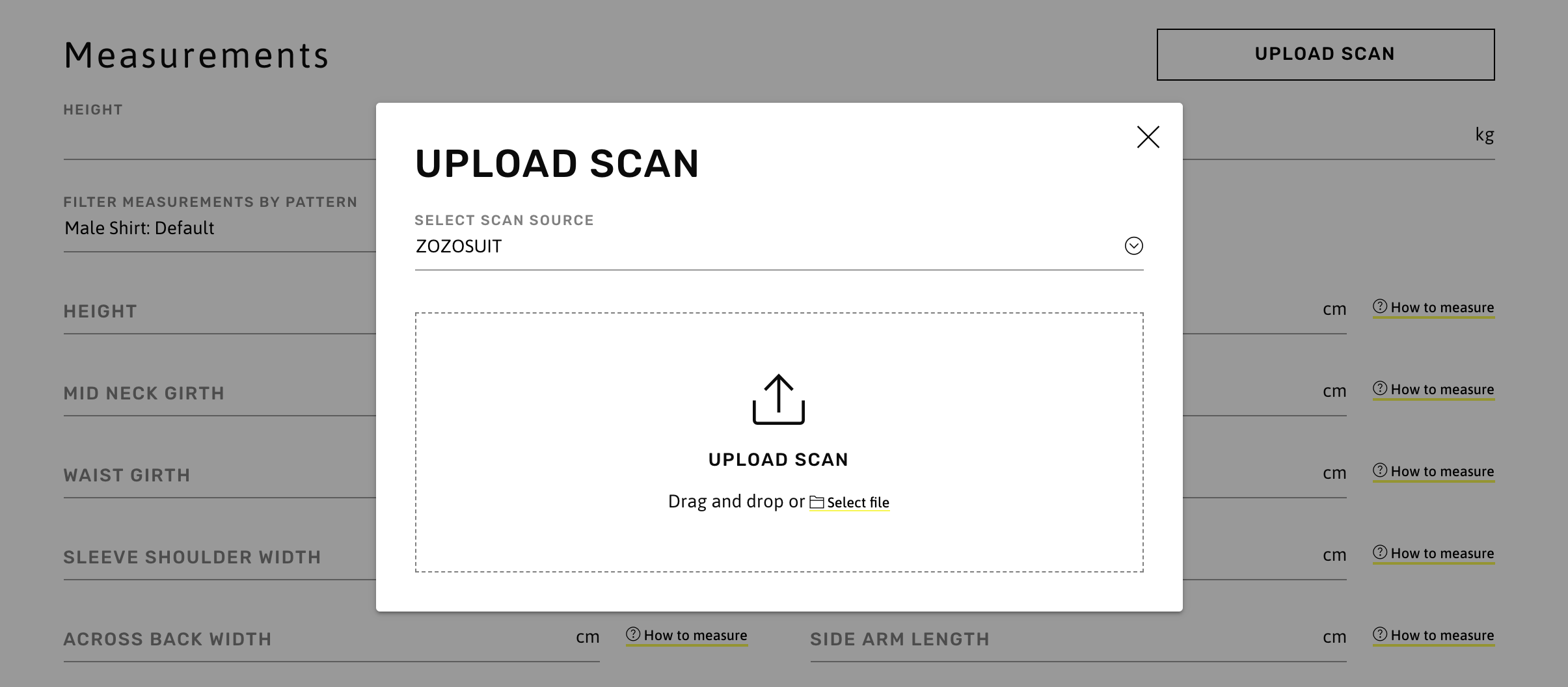 Select a scan source before uploading a body scan